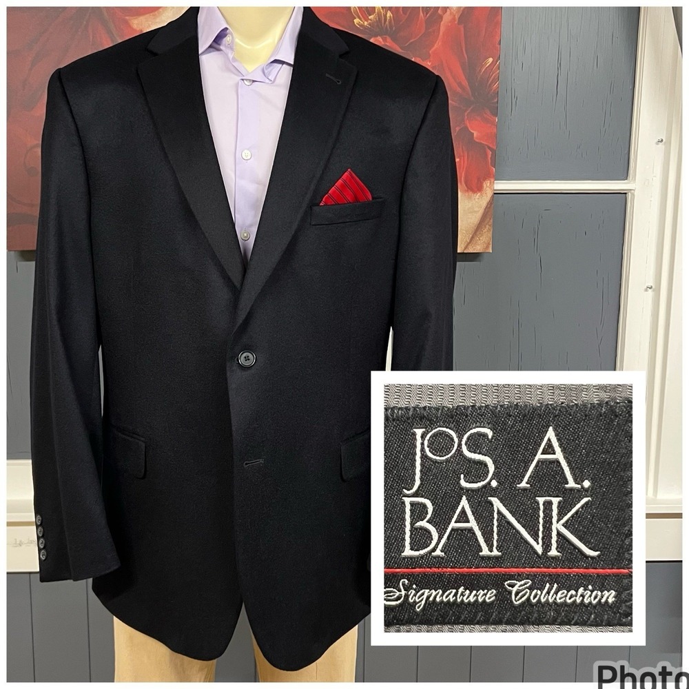 Vintage Jos A Bank Cashmere Blazer Jacket Sport Coat Mens 48L Long Black